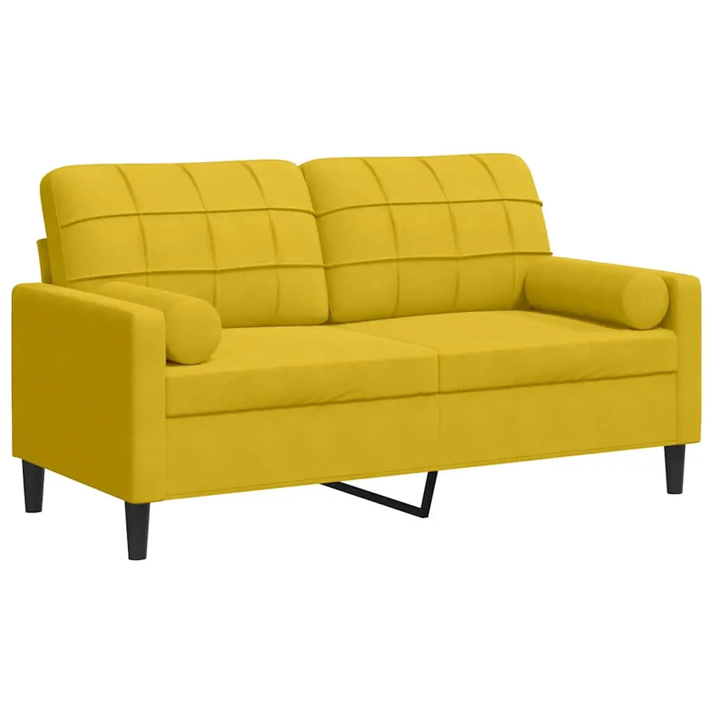 Canapé 2 places avec oreillers décoratifs jaune 140 cm velours - XIOS