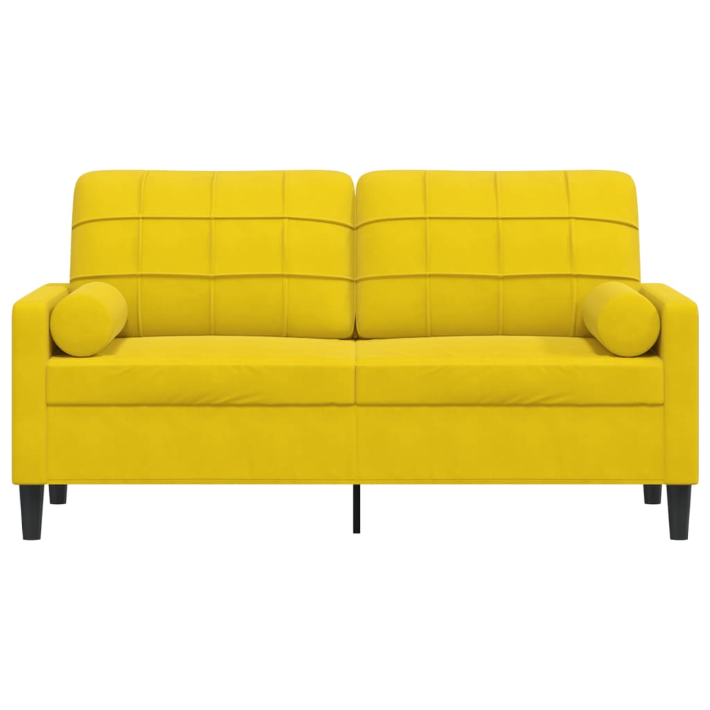 Canapé 2 places avec oreillers décoratifs jaune 140 cm velours - XIOS