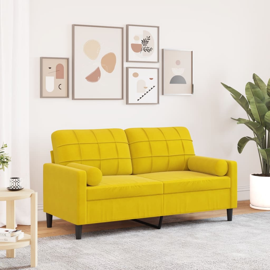 Canapé 2 places avec oreillers décoratifs jaune 140 cm velours - XIOS