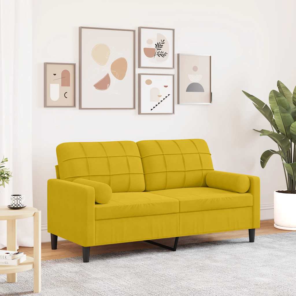 Canapé 2 places avec oreillers décoratifs jaune 140 cm velours