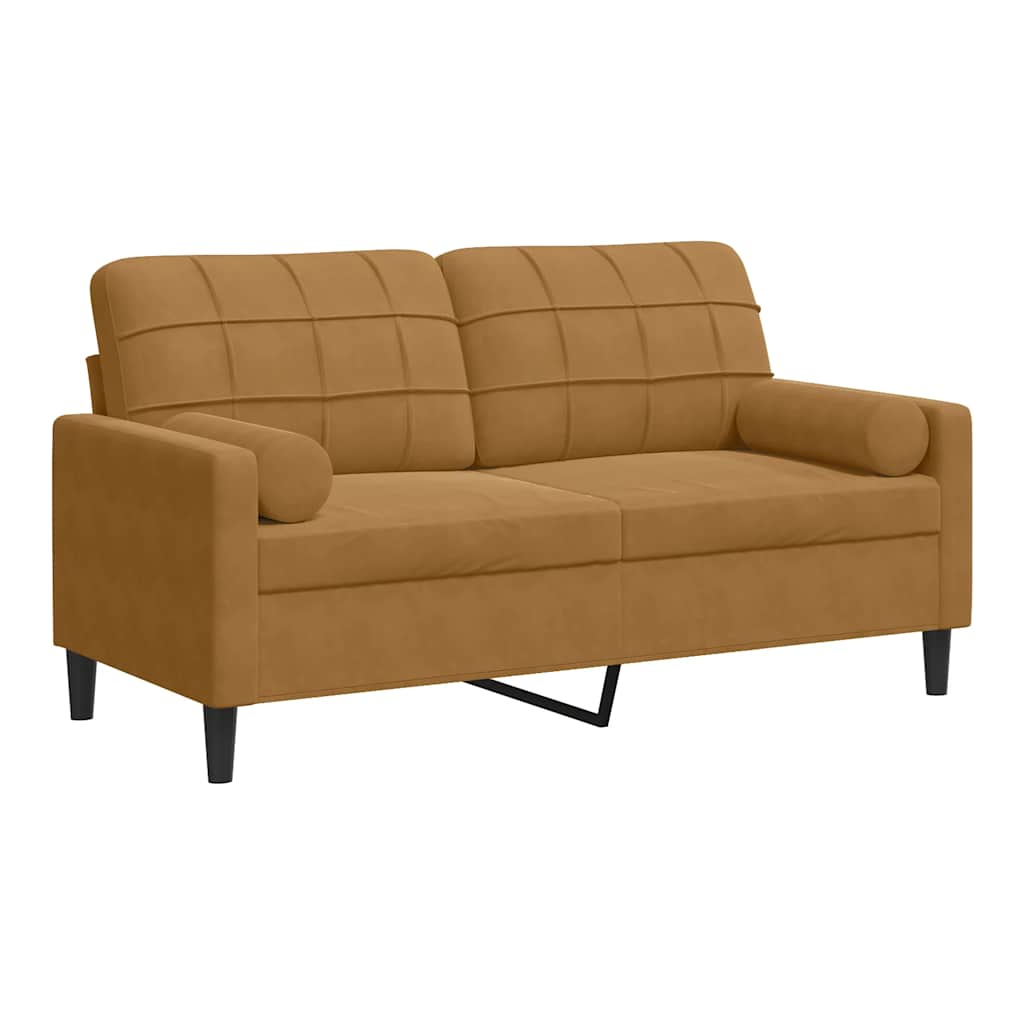 Canapé 2 places avec oreillers décoratifs brun 140 cm velours - XIOS