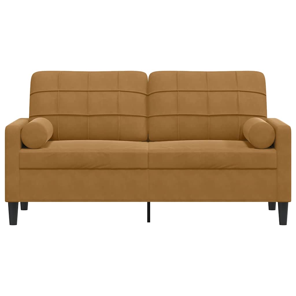 Canapé 2 places avec oreillers décoratifs brun 140 cm velours - XIOS