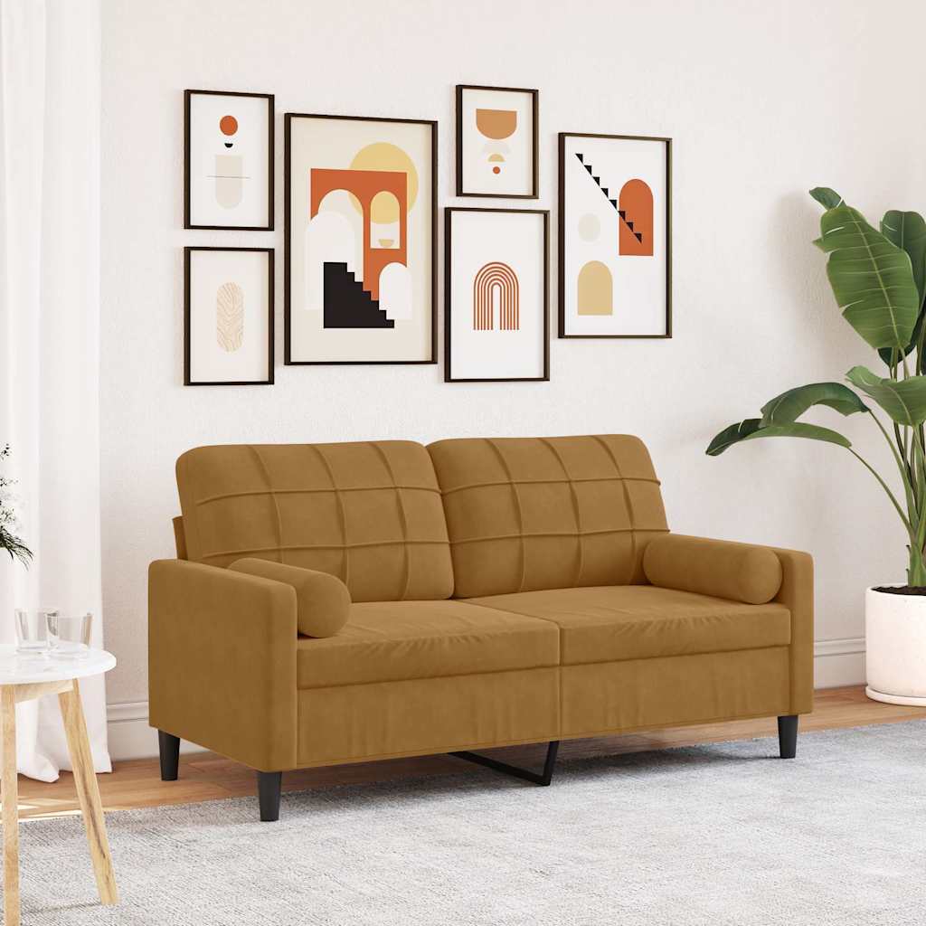 Canapé 2 places avec oreillers décoratifs brun 140 cm velours - XIOS