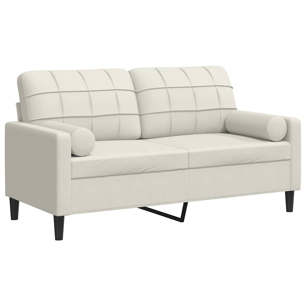 Canapé 2 places avec oreillers décoratifs crème 140 cm velours - XIOS