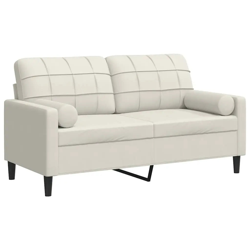 Canapé 2 places avec oreillers décoratifs crème 140 cm velours - XIOS