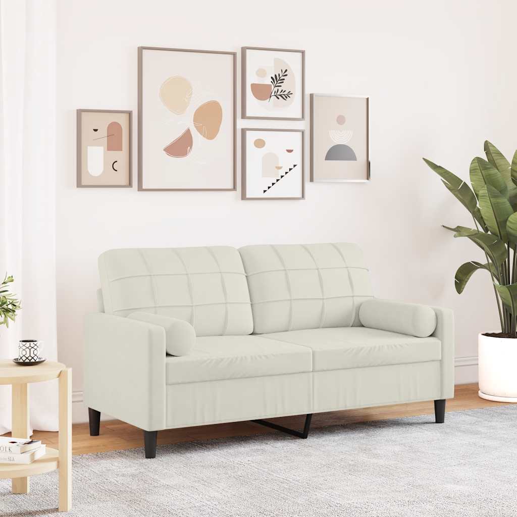 Canapé 2 places avec oreillers décoratifs crème 140 cm velours - XIOS