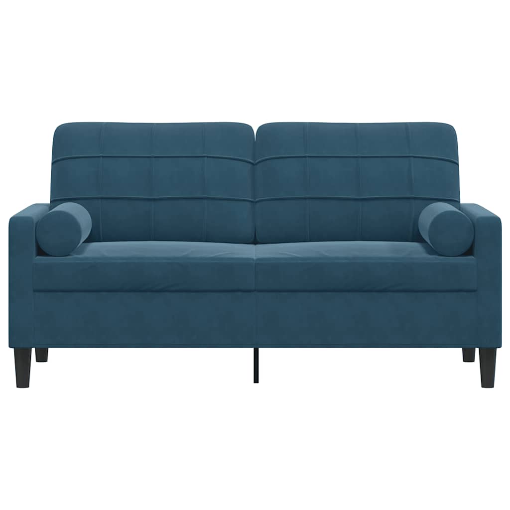 Canapé 2 places avec oreillers décoratifs bleu 140 cm velours - XIOS