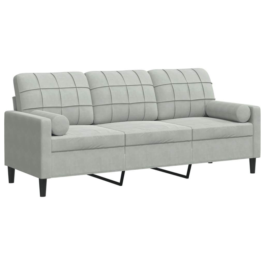 Canapé 3 places avec oreillers gris clair 180 cm velours - XIOS