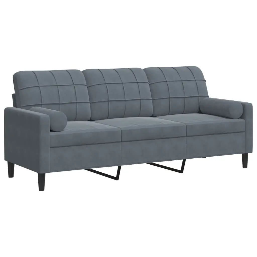 Canapé 3 places avec oreillers gris foncé 180 cm velours - XIOS