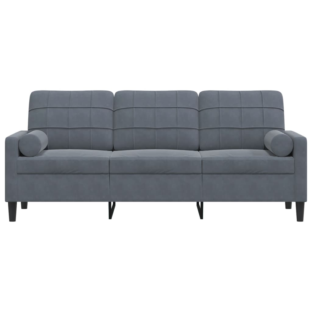 Canapé 3 places avec oreillers gris foncé 180 cm velours - XIOS