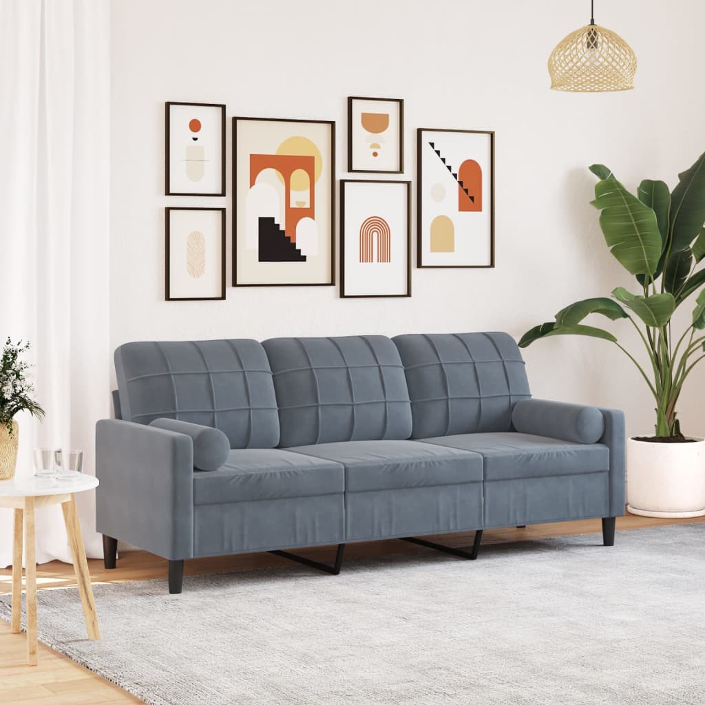 Canapé 3 places avec oreillers gris foncé 180 cm velours - XIOS