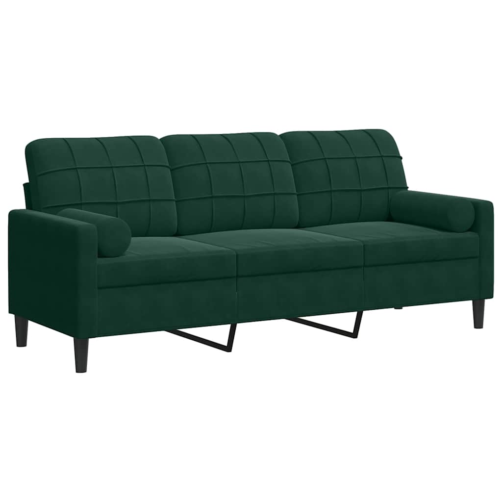 Canapé 3 places avec oreillers vert foncé 180 cm velours