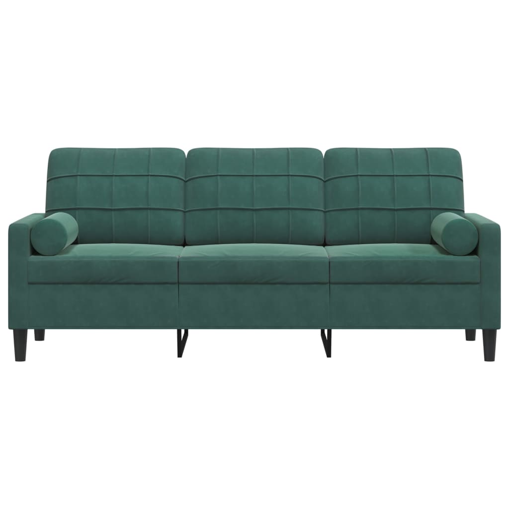 Canapé 3 places avec oreillers vert foncé 180 cm velours
