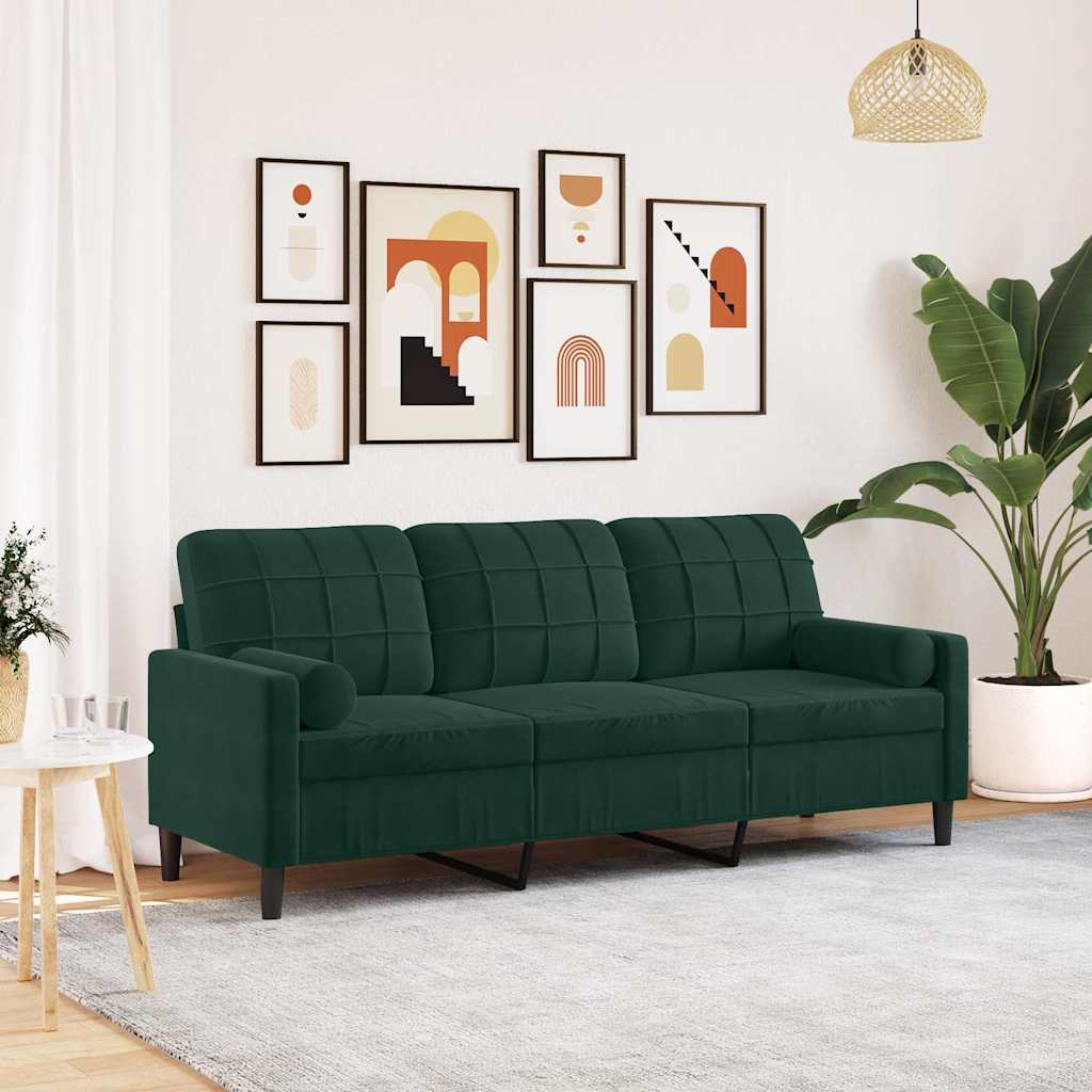 Canapé 3 places avec oreillers vert foncé 180 cm velours - XIOS