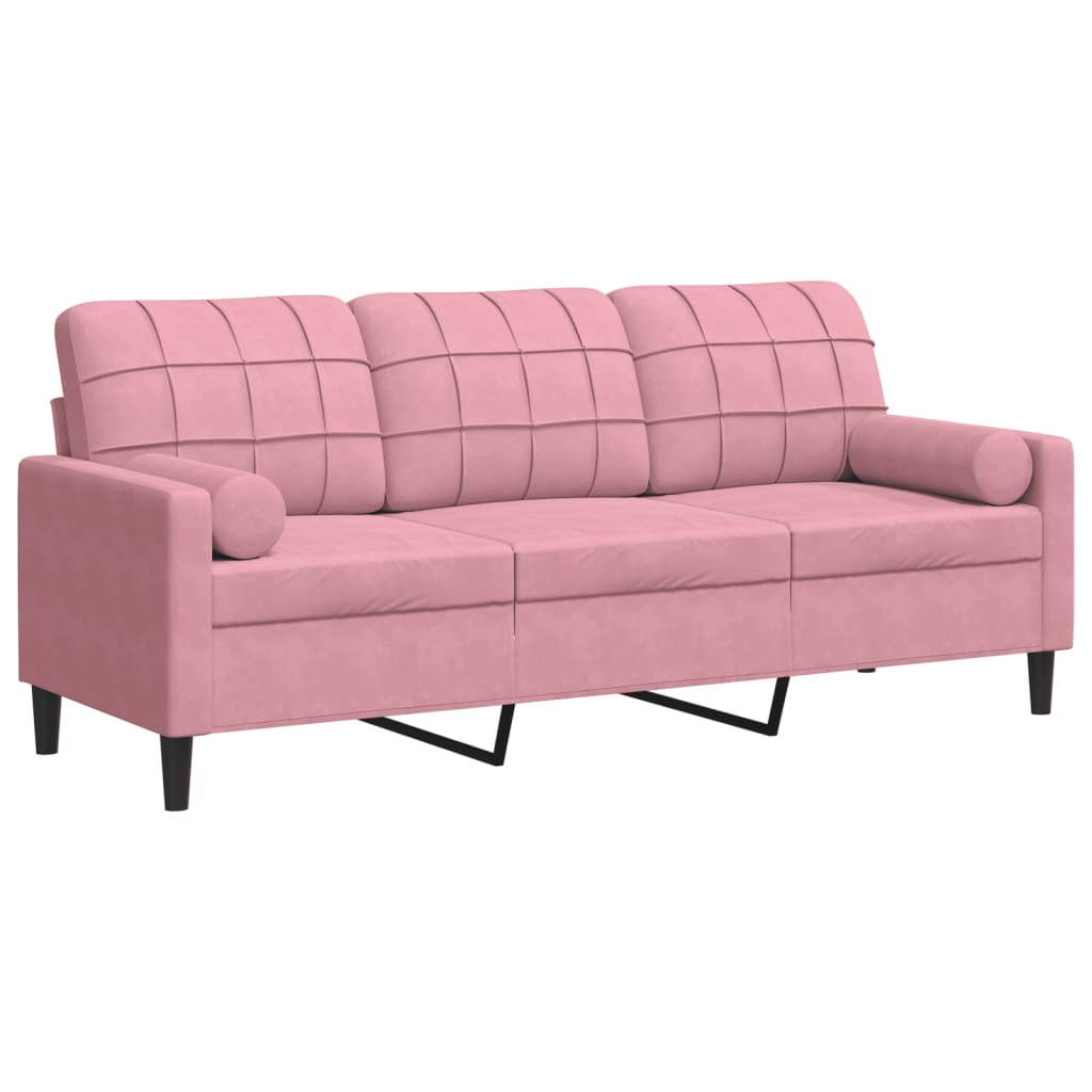 Canapé 3 places avec oreillers décoratifs rose 180 cm velours - XIOS