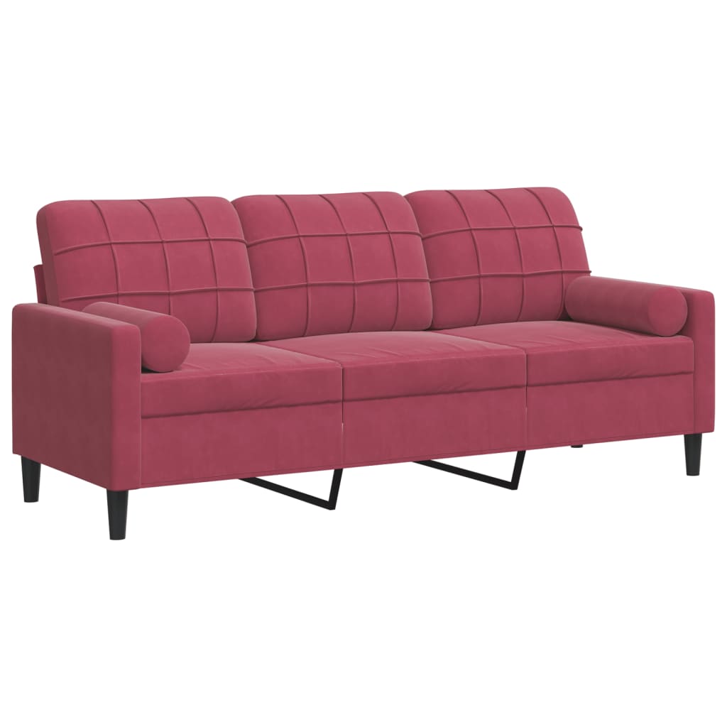 Canapé 3 places avec oreillers bordeaux 180 cm velours - XIOS