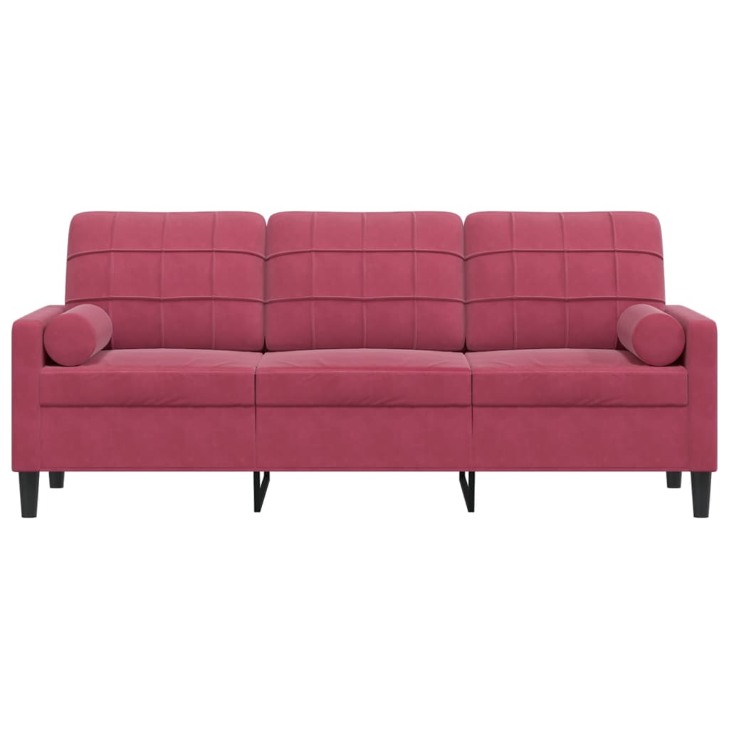 Canapé 3 places avec oreillers bordeaux 180 cm velours - XIOS