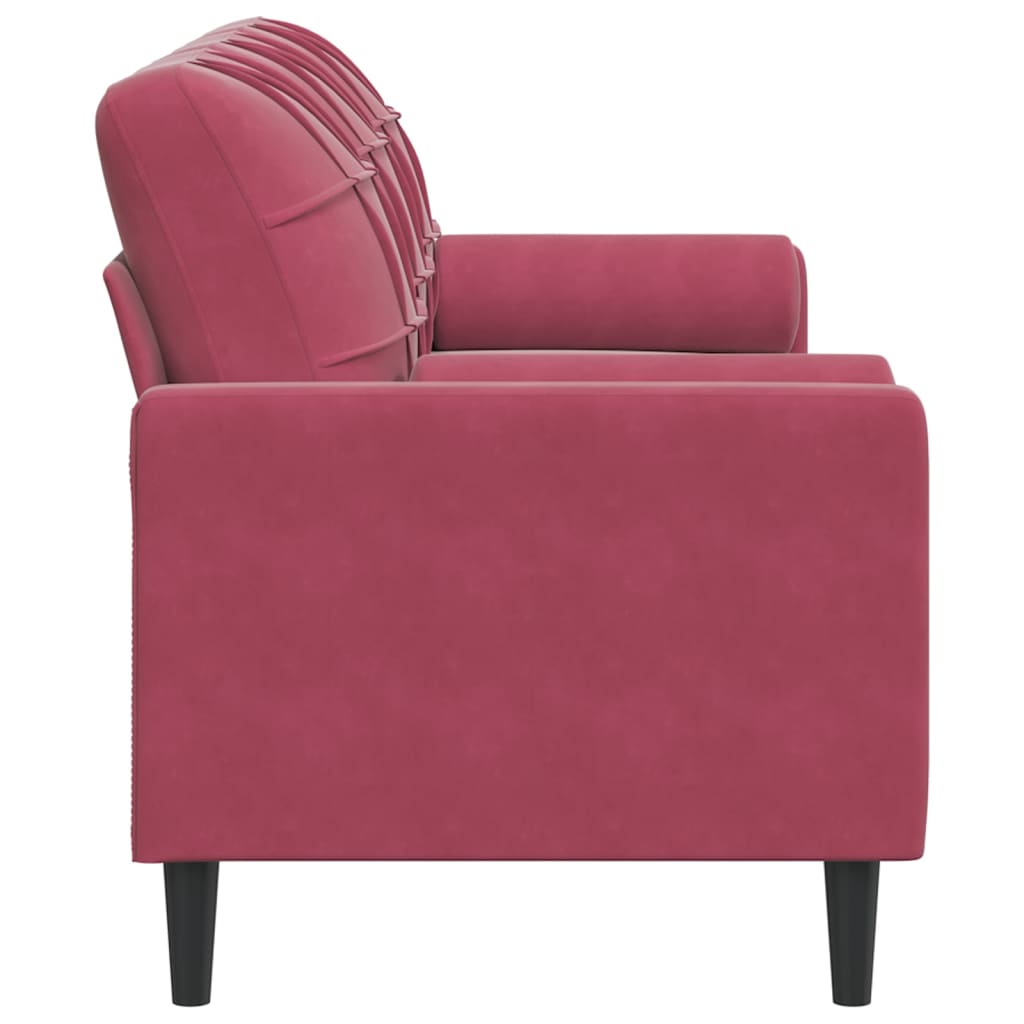 Canapé 3 places avec oreillers bordeaux 180 cm velours - XIOS