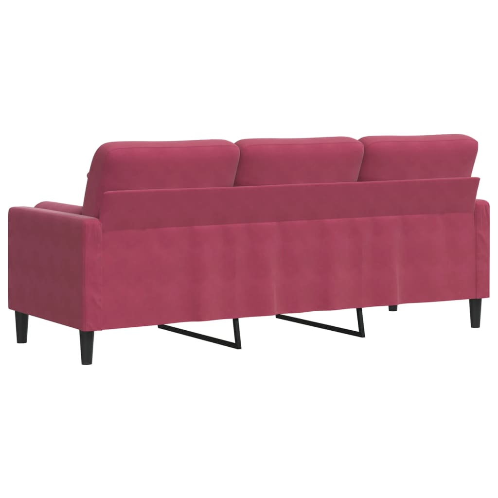 Canapé 3 places avec oreillers bordeaux 180 cm velours - XIOS