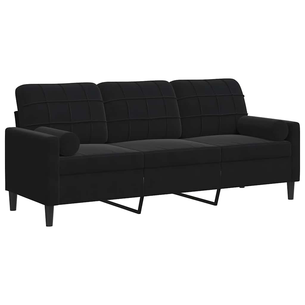Canapé 3 places avec oreillers décoratifs noir 180 cm velours - XIOS