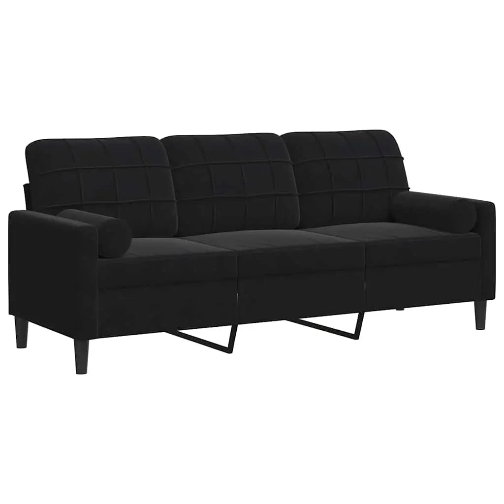 Canapé 3 places avec oreillers décoratifs noir 180 cm velours - XIOS