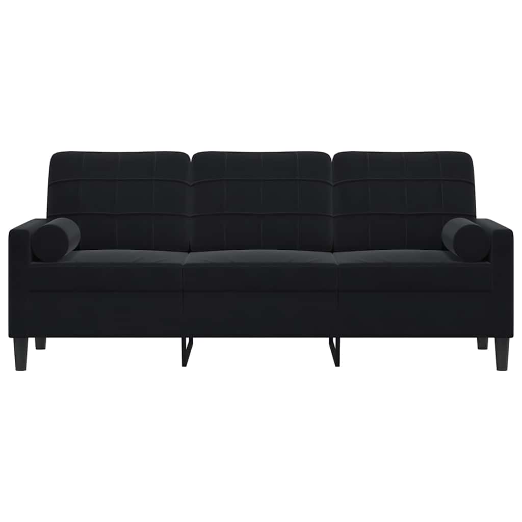 Canapé 3 places avec oreillers décoratifs noir 180 cm velours - XIOS