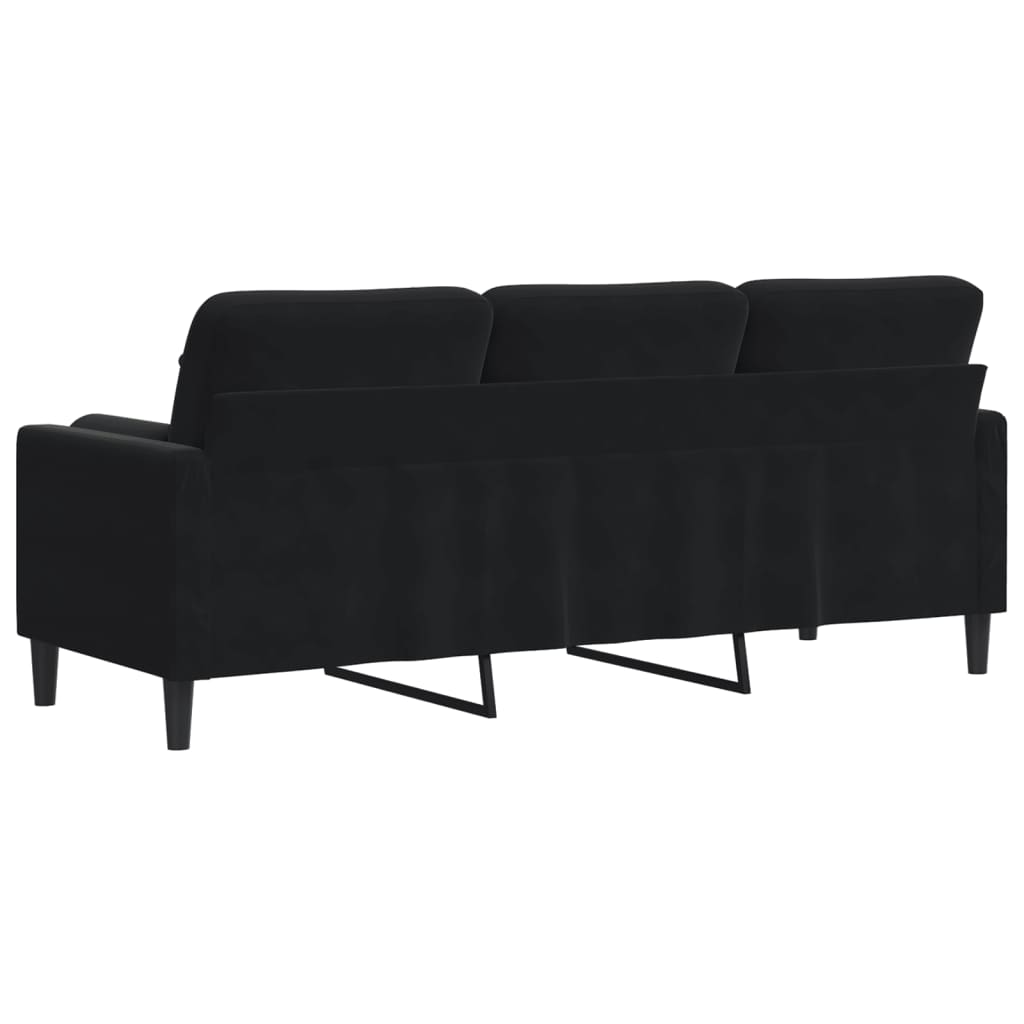 Canapé 3 places avec oreillers décoratifs noir 180 cm velours - XIOS