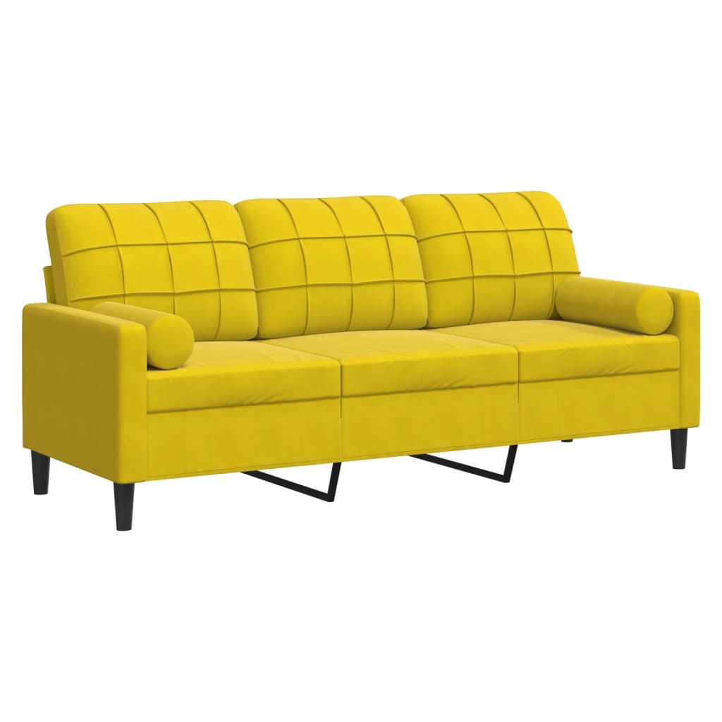 Canapé 3 places avec oreillers décoratifs jaune 180 cm velours - XIOS