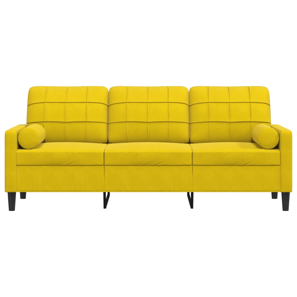 Canapé 3 places avec oreillers décoratifs jaune 180 cm velours - XIOS