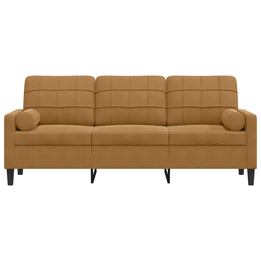 Canapé 3 places avec oreillers décoratifs marron 180 cm velours - XIOS