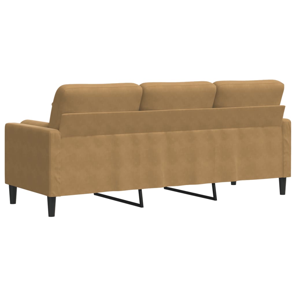 Canapé 3 places avec oreillers décoratifs marron 180 cm velours - XIOS