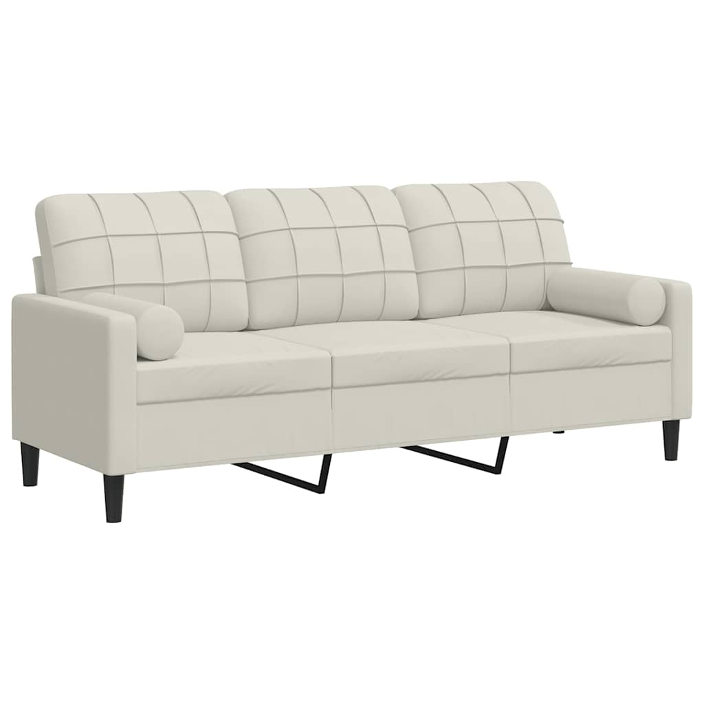 Canapé 3 places avec oreillers décoratifs crème 180 cm velours - XIOS