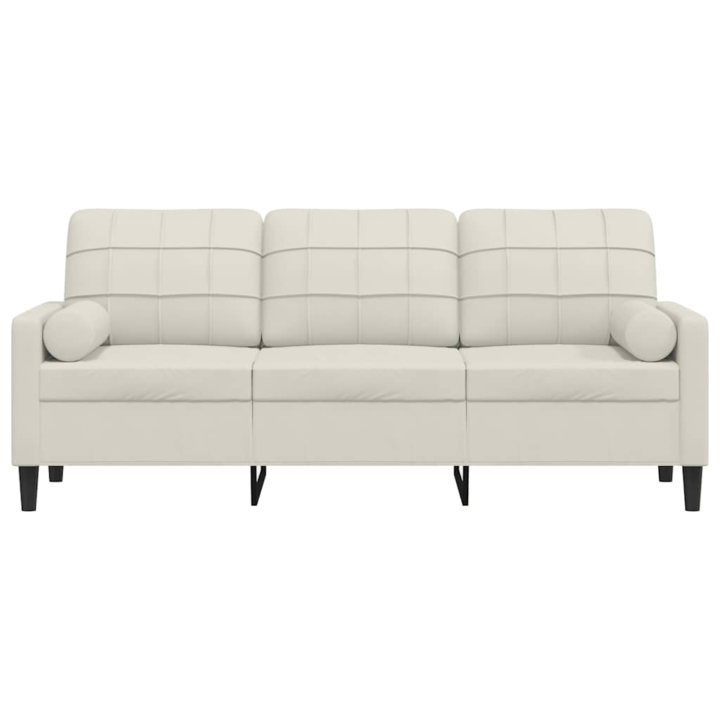 Canapé 3 places avec oreillers décoratifs crème 180 cm velours - XIOS