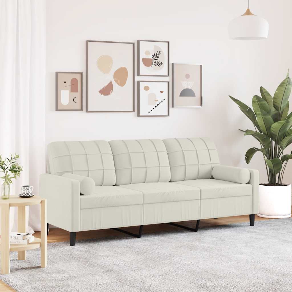 Canapé 3 places avec oreillers décoratifs crème 180 cm velours - XIOS