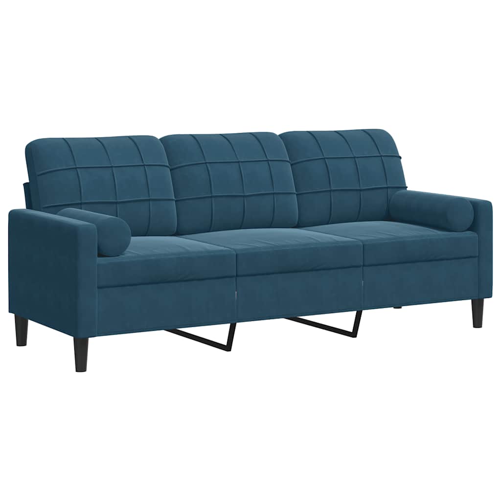 Canapé 3 places avec oreillers décoratifs bleu 180 cm velours - XIOS
