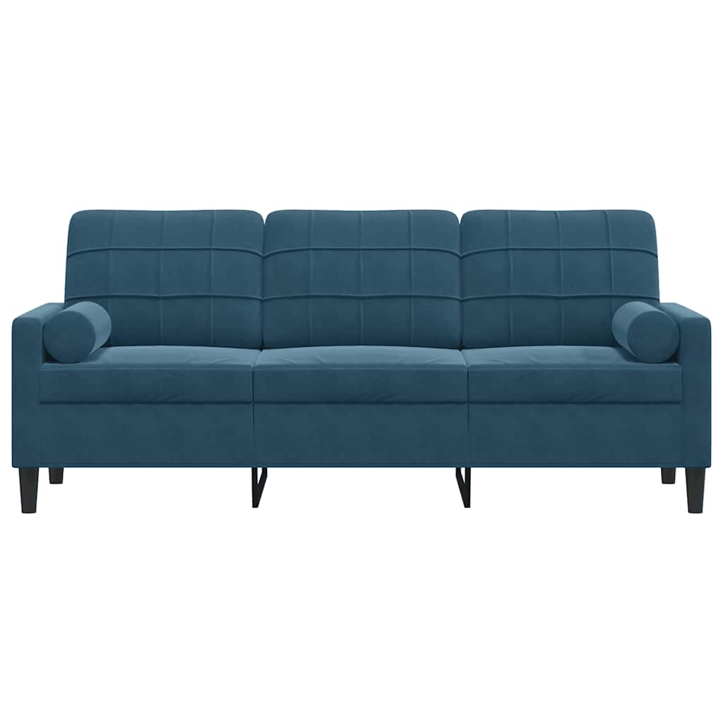 Canapé 3 places avec oreillers décoratifs bleu 180 cm velours - XIOS