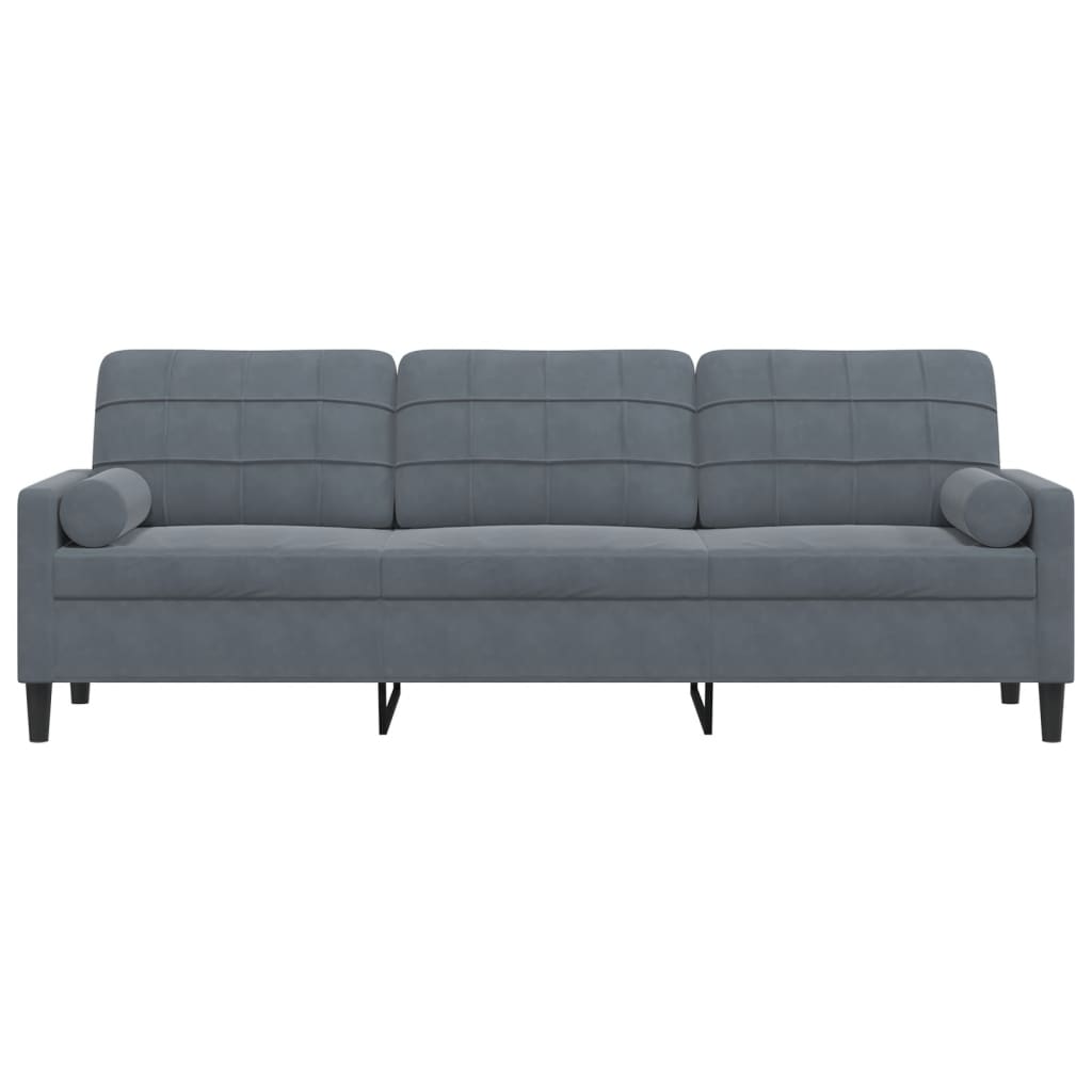 Canapé 3 places avec oreillers gris foncé 210 cm velours - XIOS