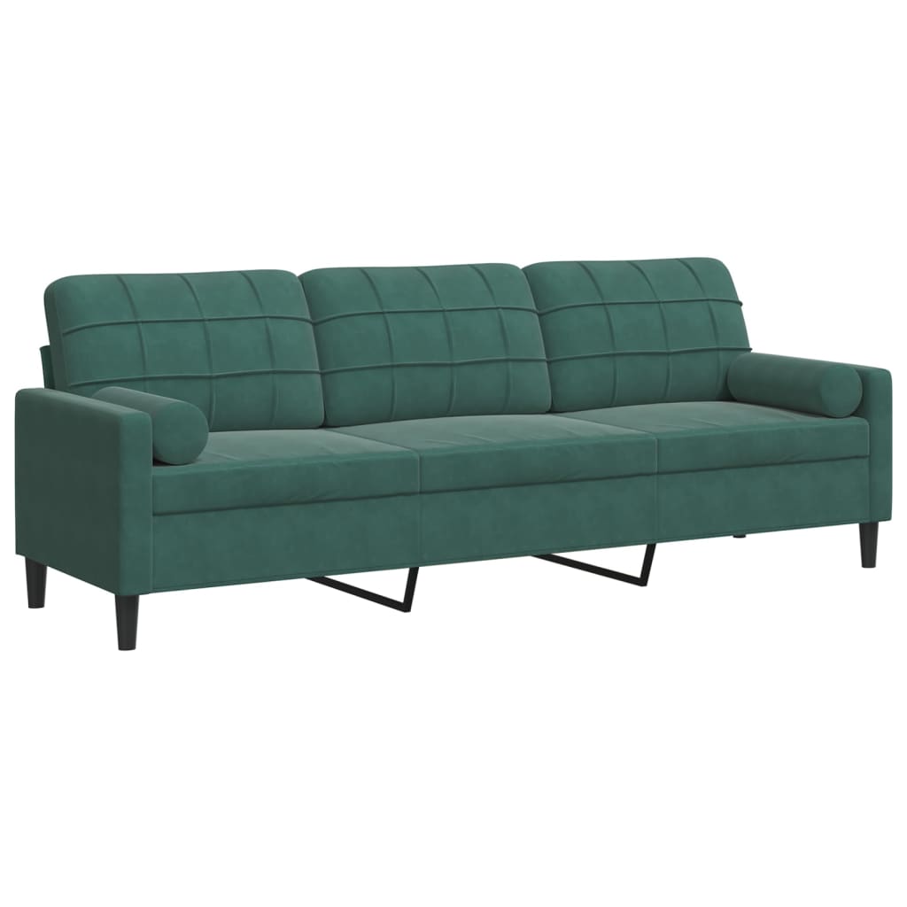 Canapé 3 places avec oreillers vert foncé 210 cm velours