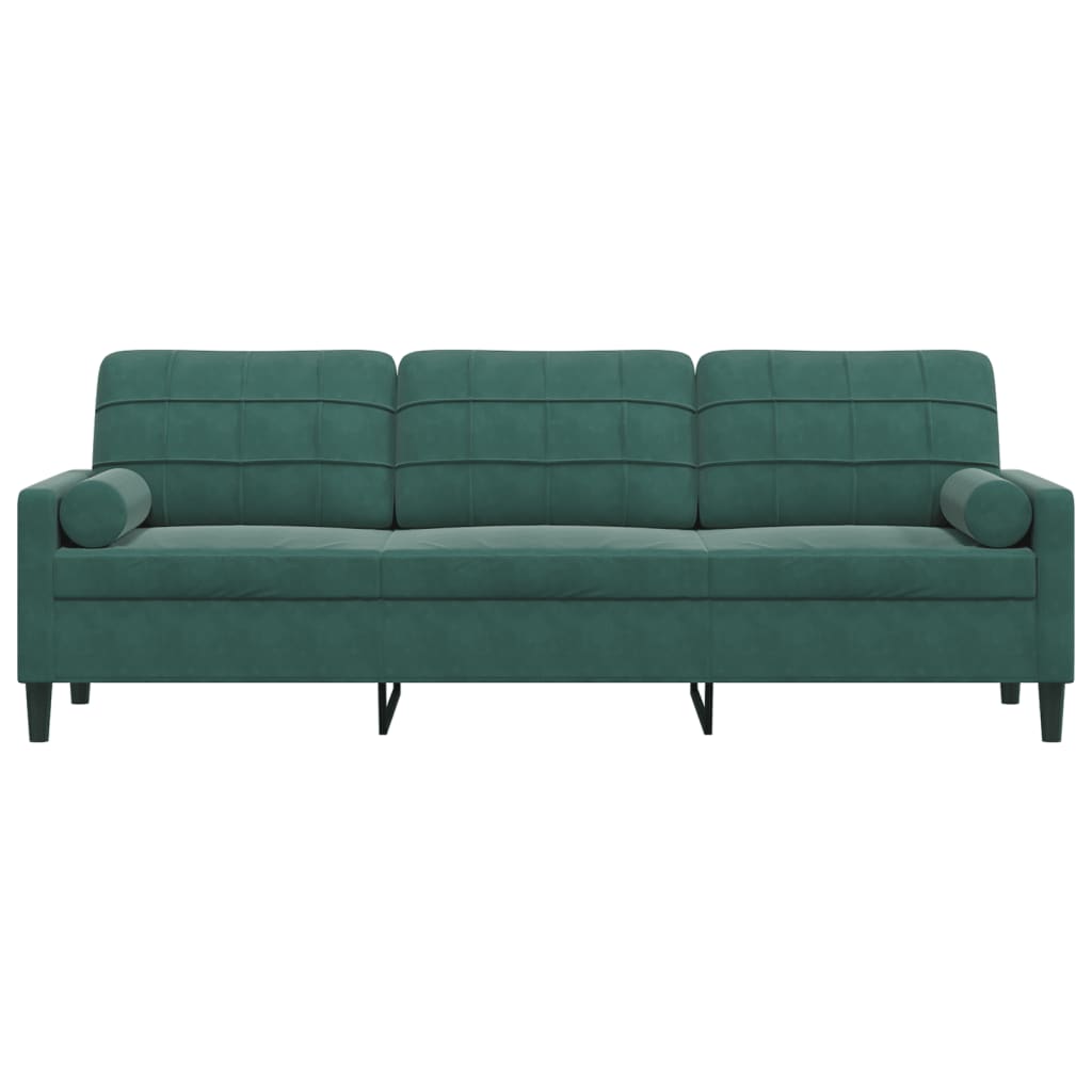 Canapé 3 places avec oreillers vert foncé 210 cm velours