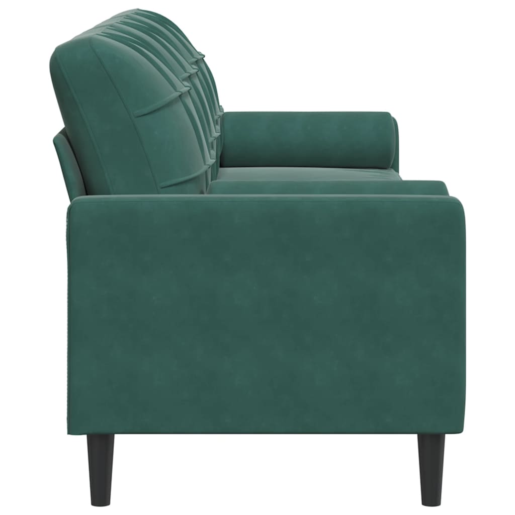 Canapé 3 places avec oreillers vert foncé 210 cm velours