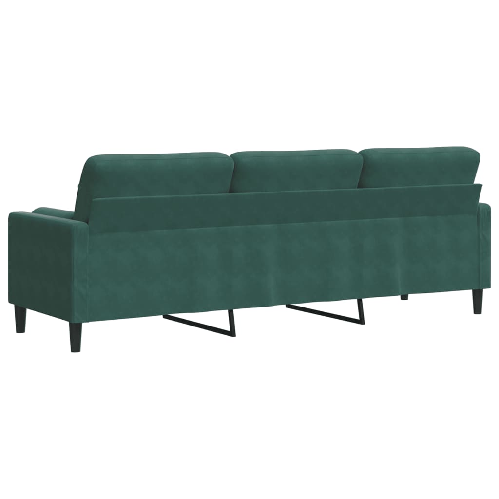 Canapé 3 places avec oreillers vert foncé 210 cm velours