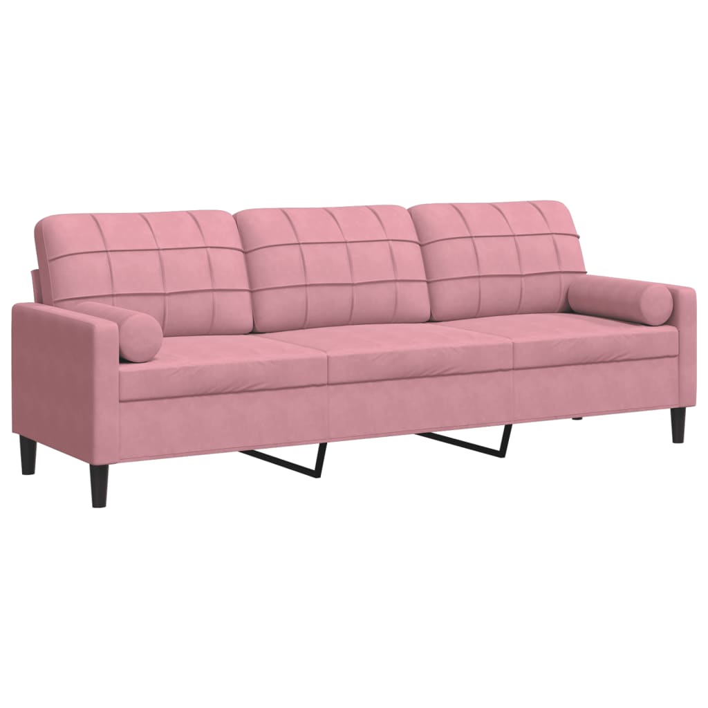 Canapé 3 places avec oreillers décoratifs rose 210 cm velours - XIOS