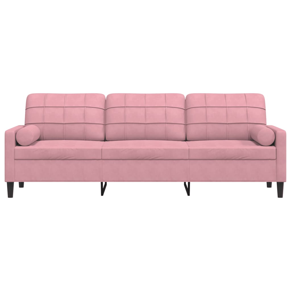 Canapé 3 places avec oreillers décoratifs rose 210 cm velours - XIOS