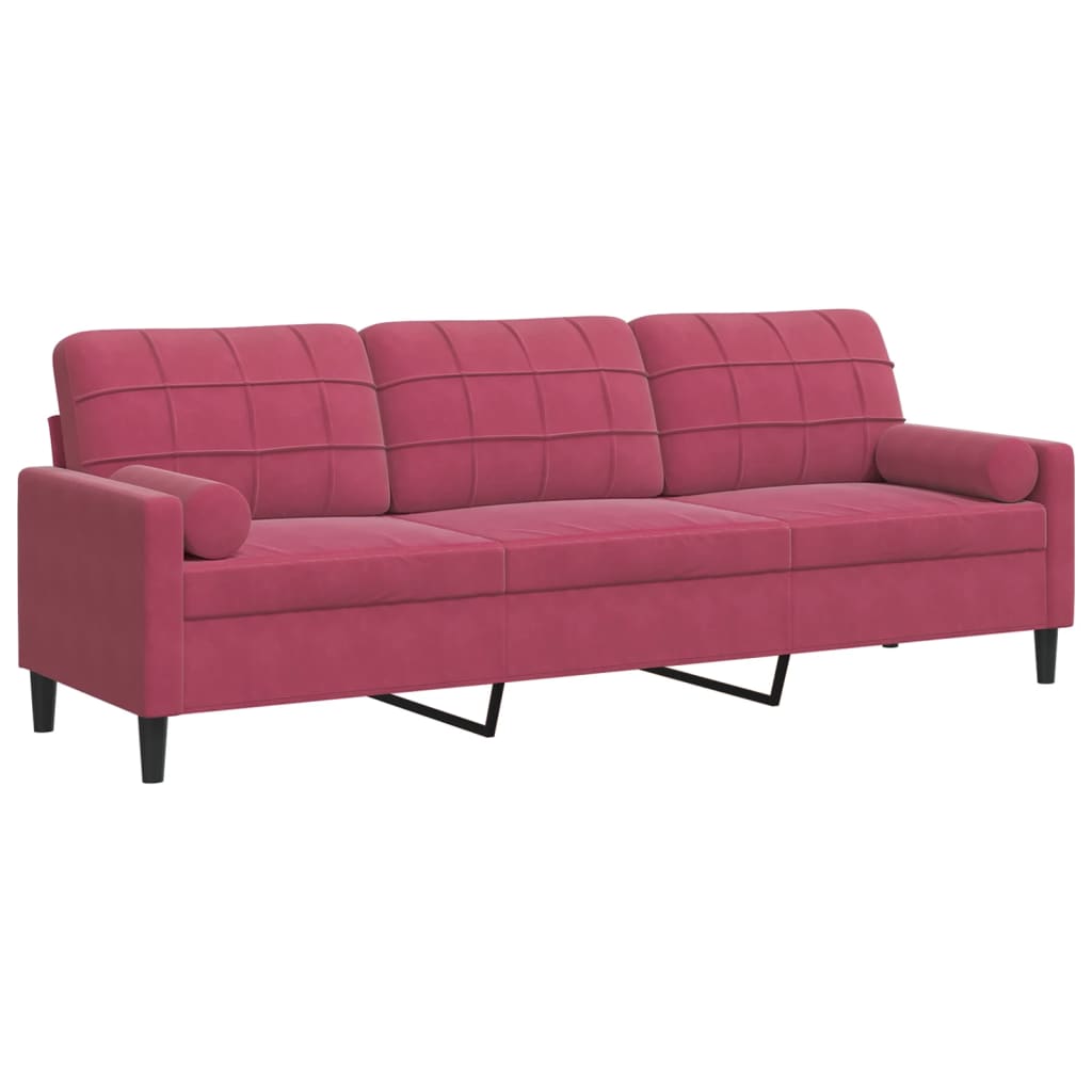 Canapé 3 places avec oreillers bordeaux 210 cm velours - XIOS