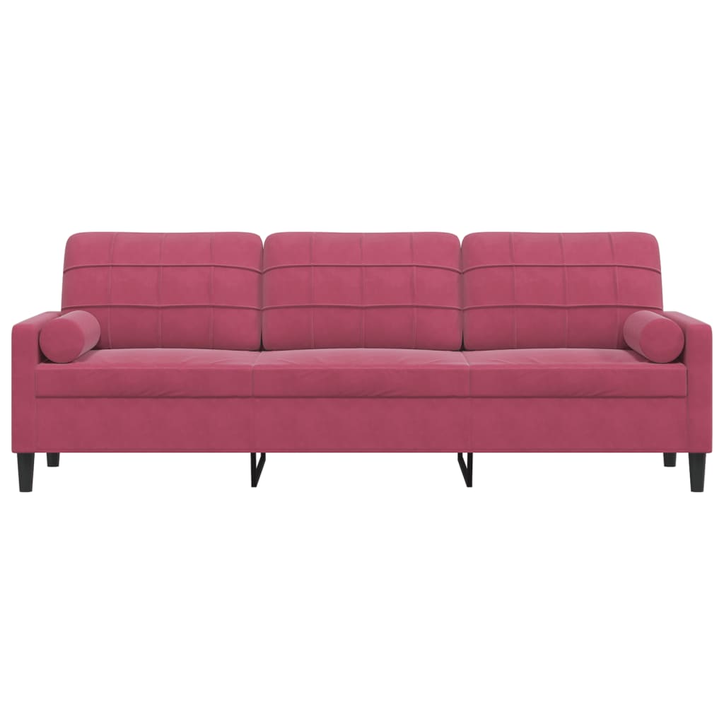 Canapé 3 places avec oreillers bordeaux 210 cm velours