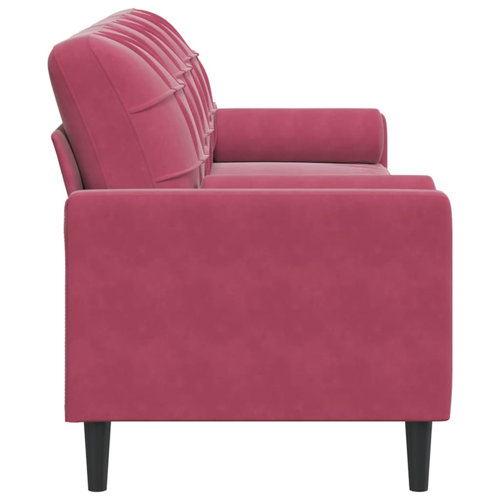 Canapé 3 places avec oreillers bordeaux 210 cm velours - XIOS
