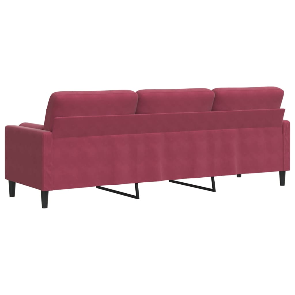 Canapé 3 places avec oreillers bordeaux 210 cm velours