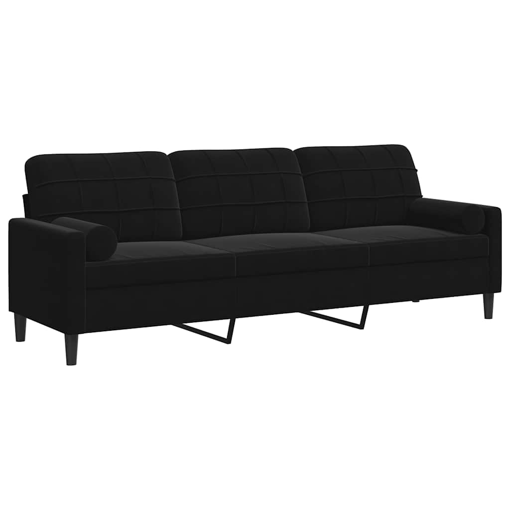 Canapé 3 places avec oreillers décoratifs noir 210 cm velours - XIOS