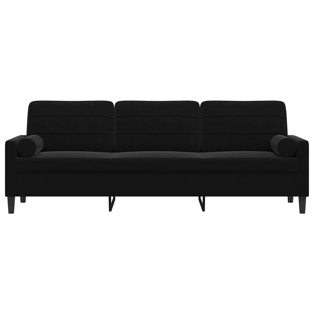 Canapé 3 places avec oreillers décoratifs noir 210 cm velours - XIOS