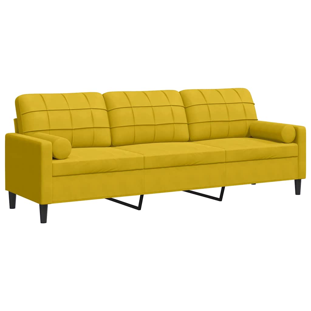 Canapé 3 places avec oreillers décoratifs jaune 210 cm velours
